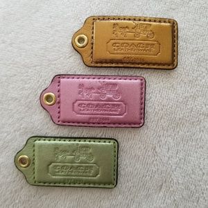 3 Coach Metallic Leather Hang Tags, Key Chains
